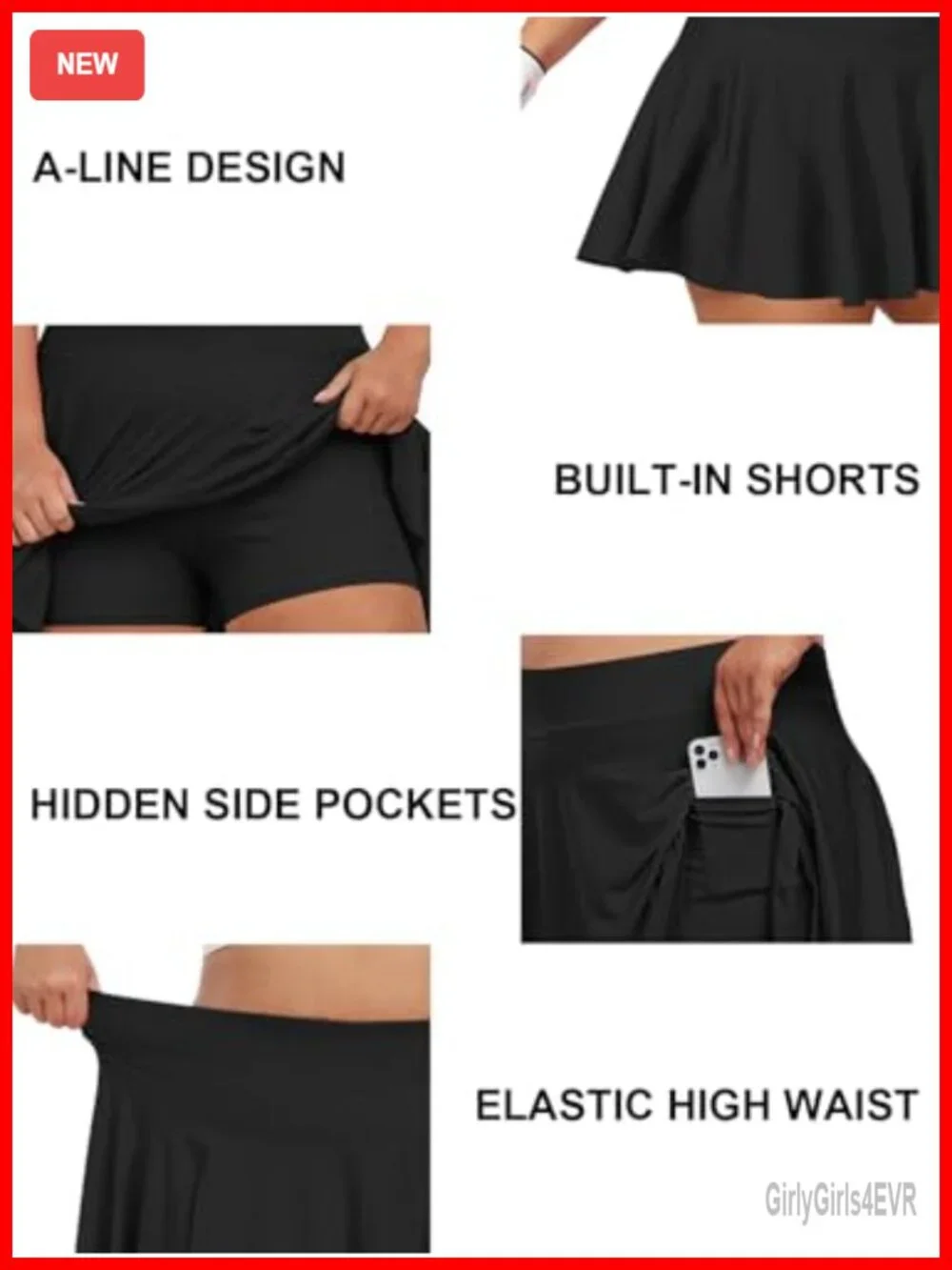 Women's Plus Size Athletic Skort with Pockets High Waisted A-Line Workout